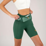 FLIPBELT Women'S Ouray Compression Short Solid Aqua Coating High-Waist Fit with 360° Storage & Dual Side Pockets for Marathon Performance