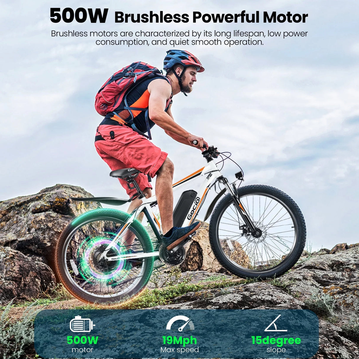 500W Electric Bike 26" Electric Bicycle for Adults Max 19.8Mph Cruise Control System Ebike, Mountain Bike with Removable 48V 375Wh Lithium-Ion Battery, 21 Speed E Bicycle for Man Woman UL2849