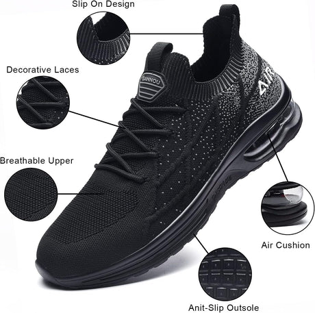 Women'S Air Running Shoes Breathable Athletic Tennis Shoes Sport Walking Sneakers Black 10