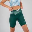 FLIPBELT Women'S Ouray Compression Short Solid Aqua Coating High-Waist Fit with 360° Storage & Dual Side Pockets for Marathon Performance