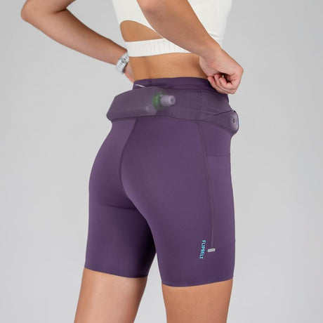 FLIPBELT Women'S Ouray Compression Short Solid Aqua Coating High-Waist Fit with 360° Storage & Dual Side Pockets for Marathon Performance