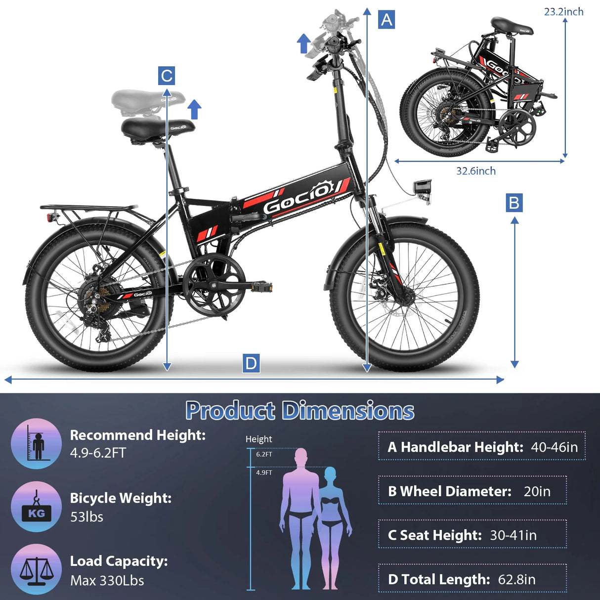 Foldable Electric Bike for Adults, Peak 750W Electric Mountain Bicycles, 20" * 2.4" Fat Tire Electric Bicycle, 375Wh 48V Removable Lithium-Ion Battery,Urban Commuter Ebike Man Woman UL2849