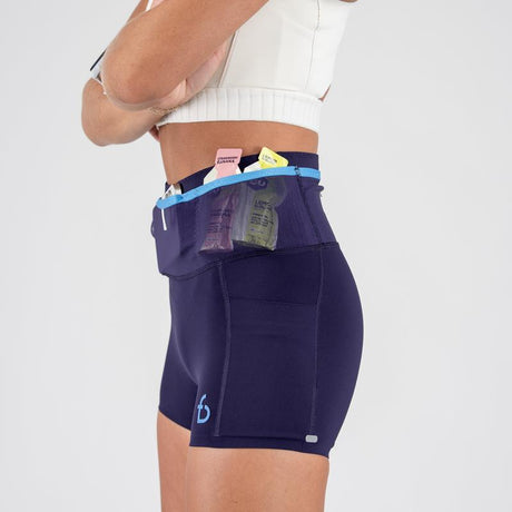 FLIPBELT Women'S Ouray Compression Short Solid Aqua Coating High-Waist Fit with 360° Storage & Dual Side Pockets for Marathon Performance