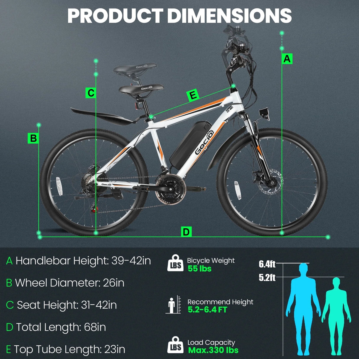 500W Electric Bike 26" Electric Bicycle for Adults Max 19.8Mph Cruise Control System Ebike, Mountain Bike with Removable 48V 375Wh Lithium-Ion Battery, 21 Speed E Bicycle for Man Woman UL2849