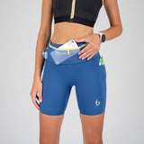 FLIPBELT Women'S Ouray Compression Short Solid Aqua Coating High-Waist Fit with 360° Storage & Dual Side Pockets for Marathon Performance
