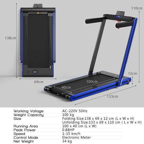 2-In-1 Folding under Desk Treadmill with Dual LED Display