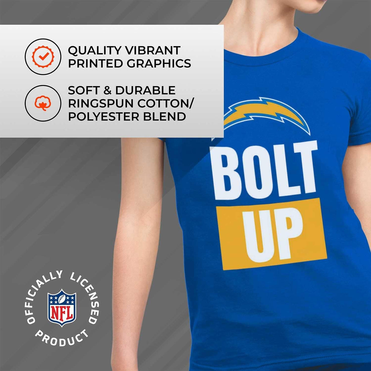 NFL Womens Team Slogan Short Sleeve Tshirt, Official Apparel, Tagless Shirt with Contour Fit for Women