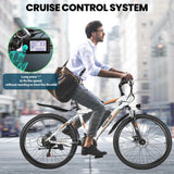 500W Electric Bike 26" Electric Bicycle for Adults Max 19.8Mph Cruise Control System Ebike, Mountain Bike with Removable 48V 375Wh Lithium-Ion Battery, 21 Speed E Bicycle for Man Woman UL2849