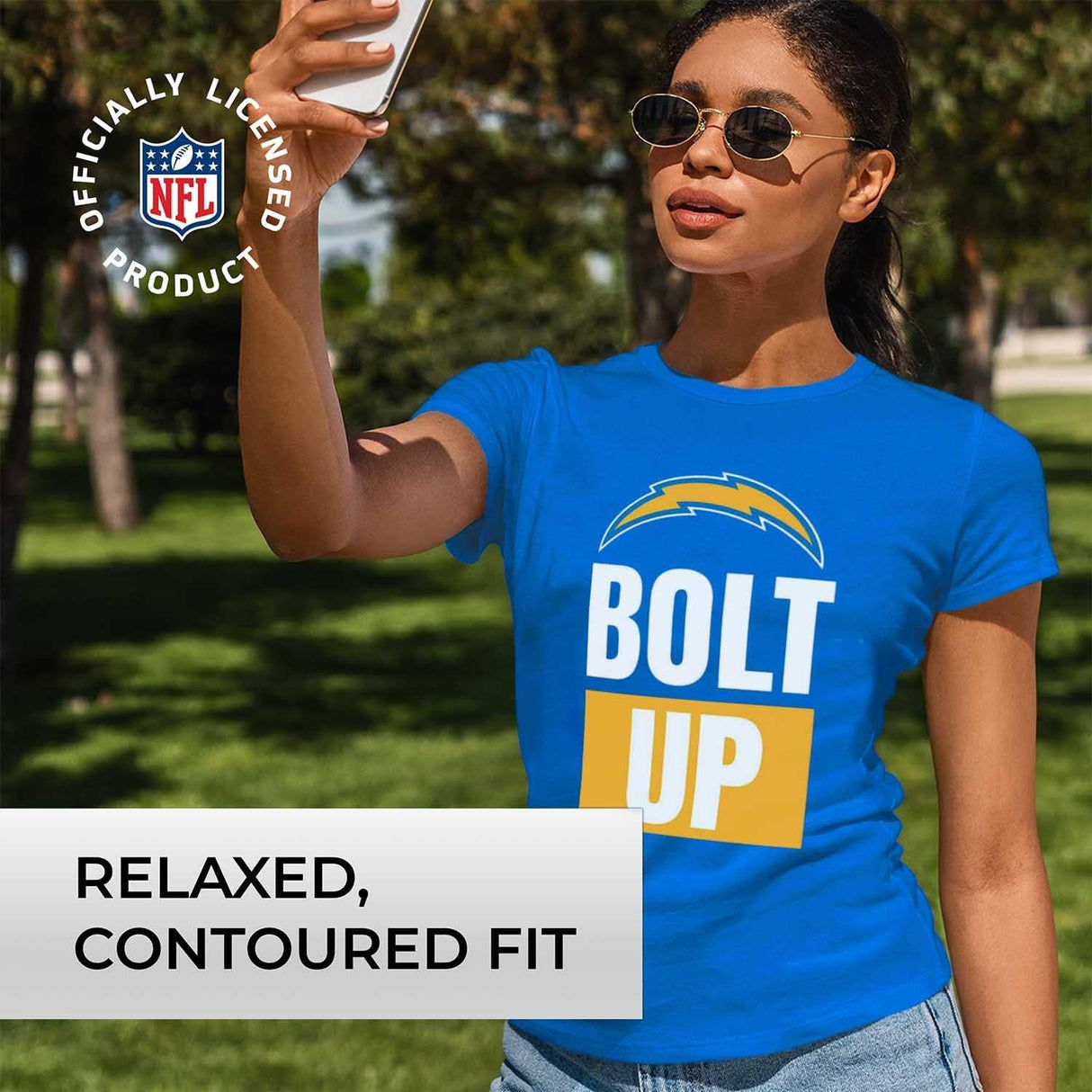 NFL Womens Team Slogan Short Sleeve Tshirt, Official Apparel, Tagless Shirt with Contour Fit for Women