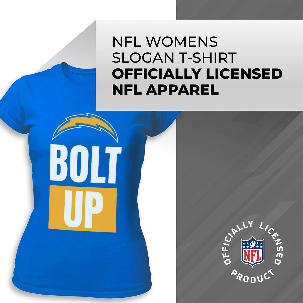 NFL Womens Team Slogan Short Sleeve Tshirt, Official Apparel, Tagless Shirt with Contour Fit for Women