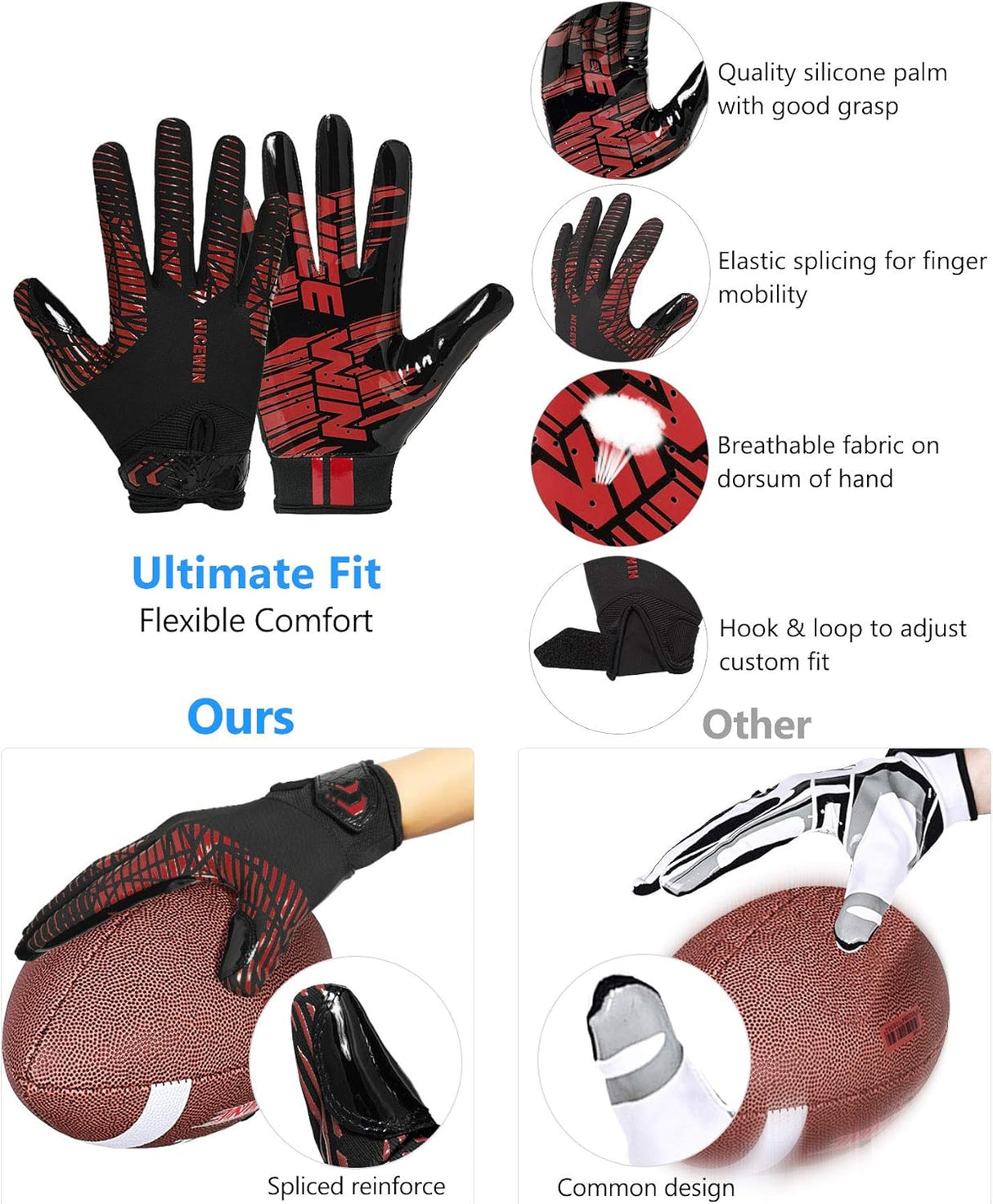 Football Gloves Youth Receiver Gloves for Kids
