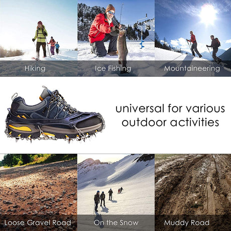 Crampons Ice Cleats Traction Snow Grips for Boots Shoes Women Men anti Slip 19 Stainless Steel Spikes Safe Protect for Hiking Fishing Walking Climbing Mountaineering